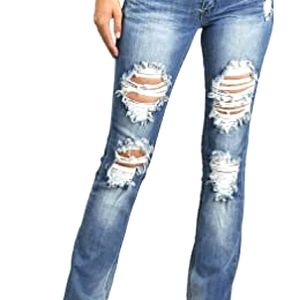 Machine Distressed Mom Jeans